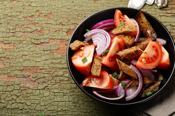tomato and red onions salad with copy-space