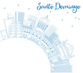 Outline Santo Domingo Skyline with Blue Buildings and Copy Space.