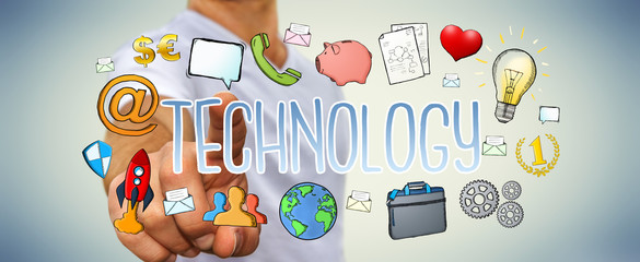 Businessman using hand-drawn multimedia technology presentation