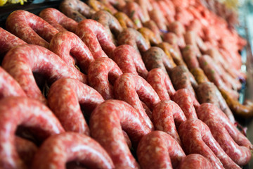 counter with assort of sausage