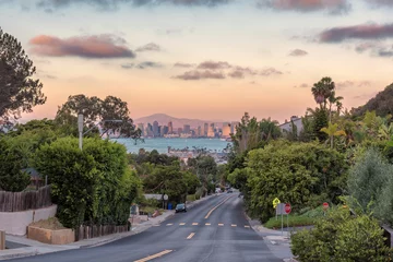  Sunset view of the city San Diego with city streets. © lucky-photo
