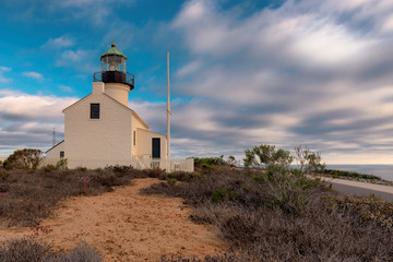 Sunset at Lighthouse Point Loma, Cabrillo National Monument, San Diego, California.