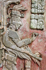 Bas-relief carving with of a Mayan king, Palenque, Chiapas, Mexico