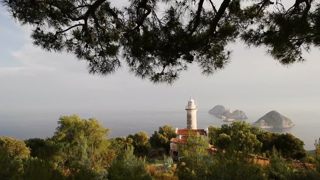 Lighthouse Gelidonya Peninsula in spring. Beautiful landscapes outdoors in Turkey and Asia. The landscape in the Mediterranean.