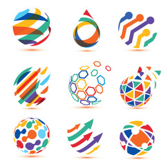 abstract globe and puzzle symbol set,communication and technology icons, internet and social network conceptial network concept