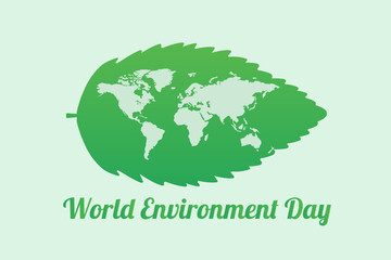 Map of the world on a leaf of tree. Concept World environment day. Vector illustration.