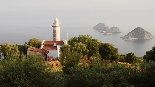 Lighthouse Gelidonya Peninsula in spring. Beautiful landscapes outdoors in Turkey and Asia. The landscape in the Mediterranean.