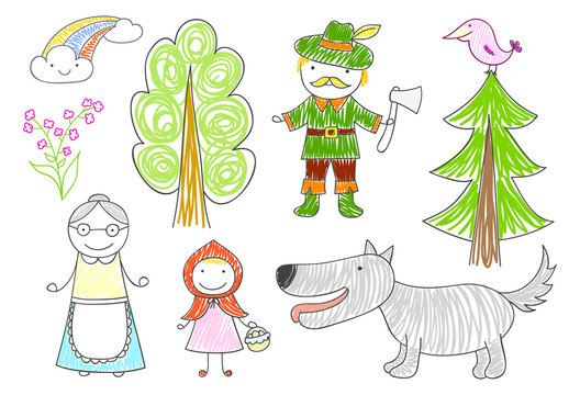Vector sketches with characters of fairytale