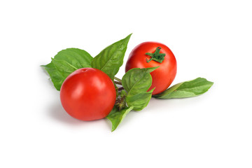 tomato with leaves isolated on white