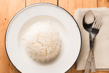 Steamed rice white plate