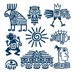 Foto op Canvas Maya or inca blue totem icons © ssstocker