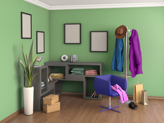 Room is green, 3d illustration