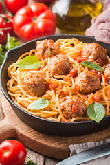 Spaghetti pasta with meatballs