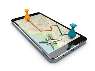 3d illustration of navigation GPS application, iolated white