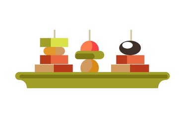 Tasty canape sandwishes on green plate isolated illustration