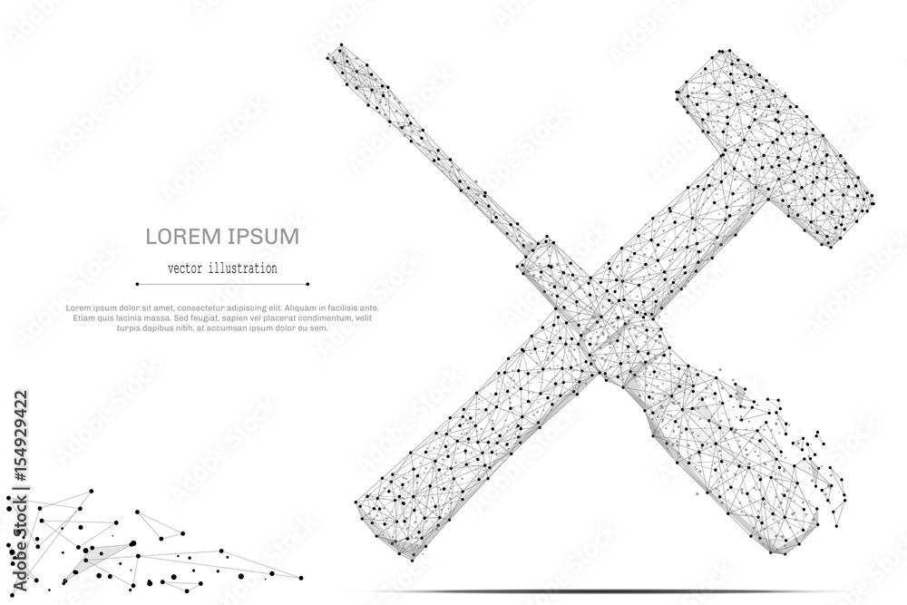 Aufkleber abstract mash line and point screwdriver and hammer on white background with an inscription. starry 