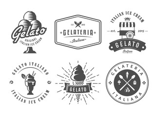 Set of gelato badges. Vector italian ice cream labels. Retro logos for cafeteria or bar. - obrazy, fototapety, plakaty