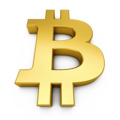 3D Rendering golden Bitcoin Sign isolated on white background