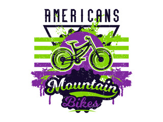 Vector illustration on the theme of mountain biking, extreme sports, downhill, freeride. Grunge effect, text, lettering. Typography, T-shirt graphics, print, banner, poster, flyer