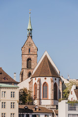 Fototapeta premium Basel, Stadt, Basel-Stadt, Altstadt, Martinskirche, Kirche, Rhein, Rheinufer, Rheinsprung, Altstadthäuser, Grossbasel, Frühling, Sommer, Schweiz