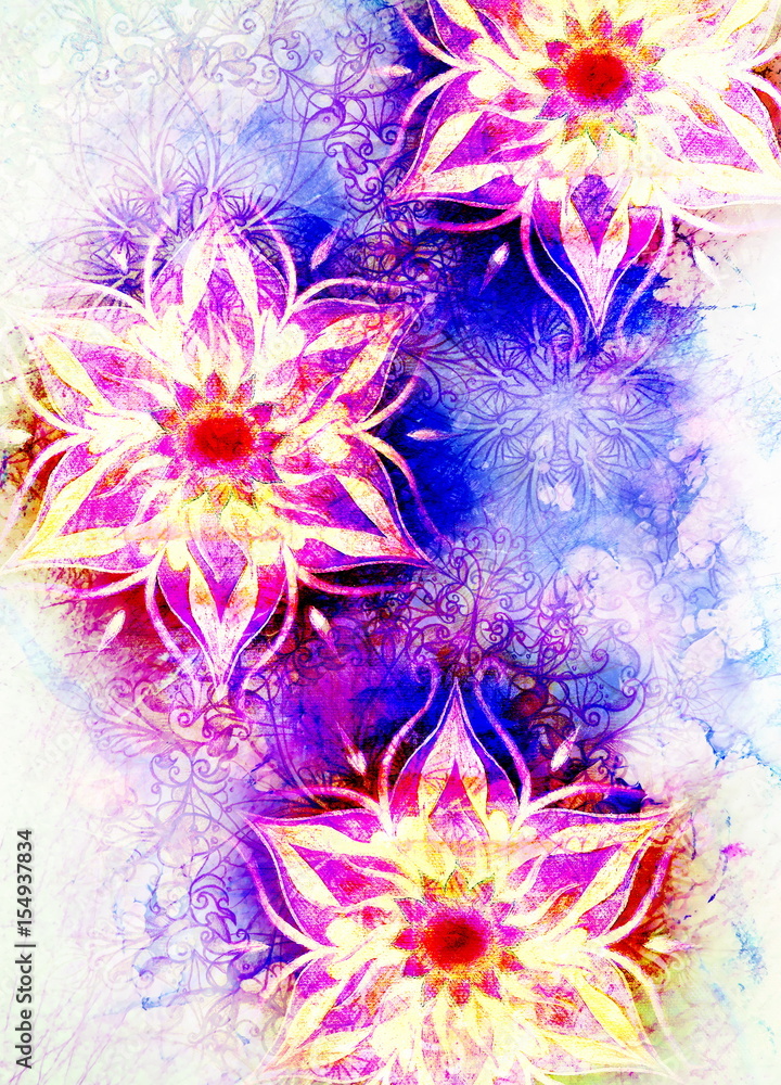 Poster floral ornamental structure with filigrane pattern mandala on abstract background.
