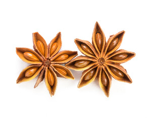 close up the star anise on white background