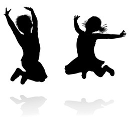 Happy Silhouette Kids Jumping