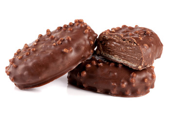 chocolate candy with cream filling isolated on white background