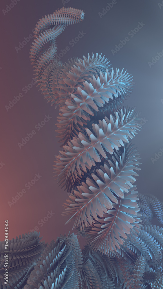 Poster Abstract futuristic shape in colored space. 3d rendering