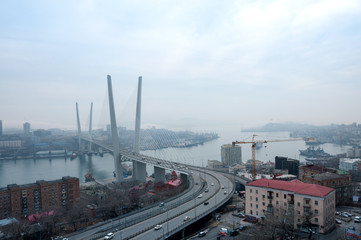 Russia, Vladivostok, April 8: Bridge over Golden Horn Bay