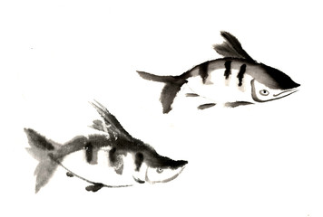 Chinese traditional distinguished gorgeous decorative hand-painted ink-a magic fish angel fish angelfish