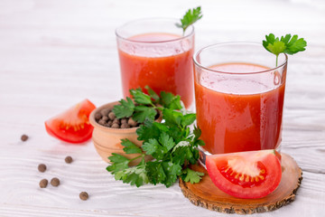 Tomato juice on white background