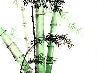 Chinese traditional distinguished gorgeous decorative hand-painted ink-bamboo