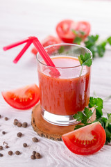 Tomato juice on white background