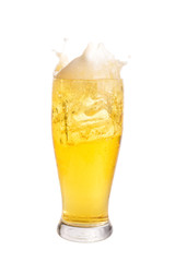 Beer splashing out of glass isolated on white background.