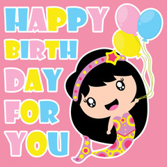 Cute mermaid is happy with birthday balloons vector cartoon, Birthday postcard, wallpaper, and greeting card, T-shirt design for kids