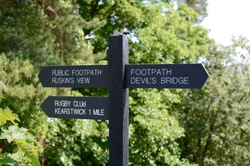 A finger post sign at Kirkby Lonsdale showing directions 
