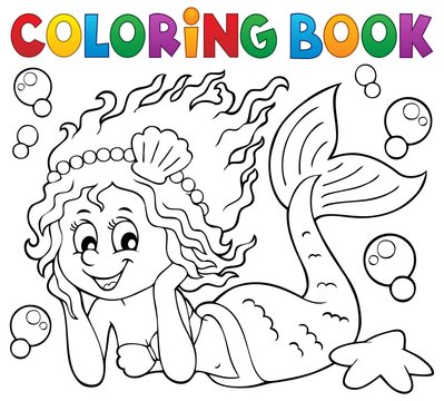 Coloring book happy mermaid