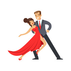 Young happy couple dancing colorful character vector Illustration