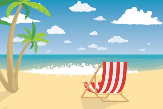 Vacation On The Beach. Summer Holiday. Flat Style Vector Illustration