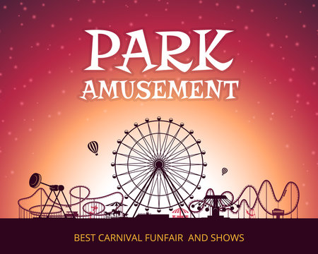 Color vector background of amusement park. Poster design with place for your text