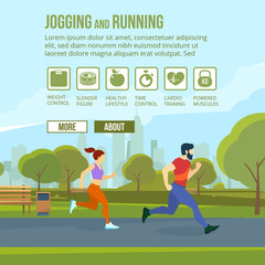 Infographic set with runners and training elements. Vector fitness man and woman
