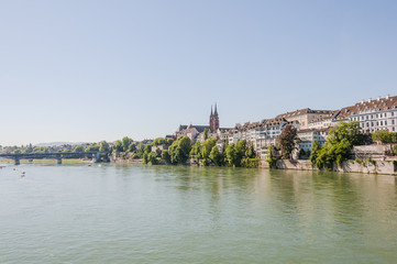 Basel, Stadt, Basel-Stadt, Altstadt, Münster, Kirche, Rhein, Rheinufer, Wettsteinbrücke, Grossbasel, Frühling, Sommer, Schweiz