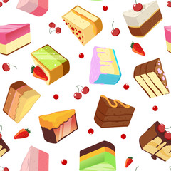 Slices of cake. Vector seamless pattern isolate on light