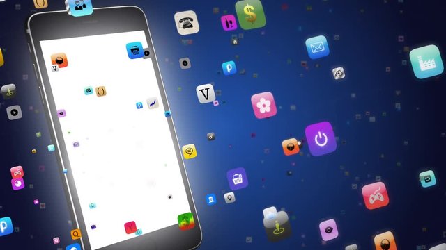 App Download. Hundreds Of Apps Being Downloaded By A Smartphone