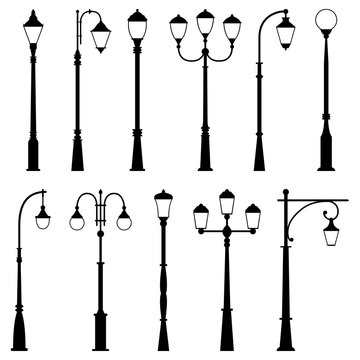 Set of street lamps, vector illustration