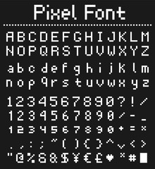 pixel type for games, retro font vector illustration