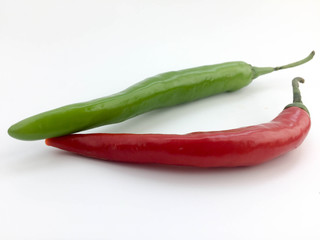 Red and green chili isolated on white background