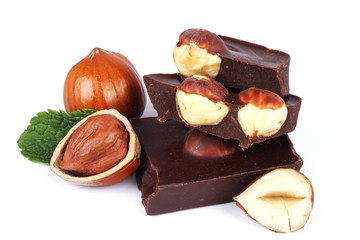 chocolate candies sweets with hazelnut isolated on white background