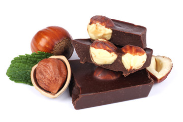 chocolate candies sweets with hazelnut isolated on white background